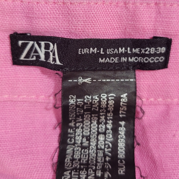 Zara (Women's M-L) Cotton Linen Blend Pink Wrap Mini Skirt with Side Tie - Picture 7 of 8